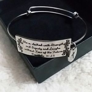 Bracelet with Proverbs 31:25.